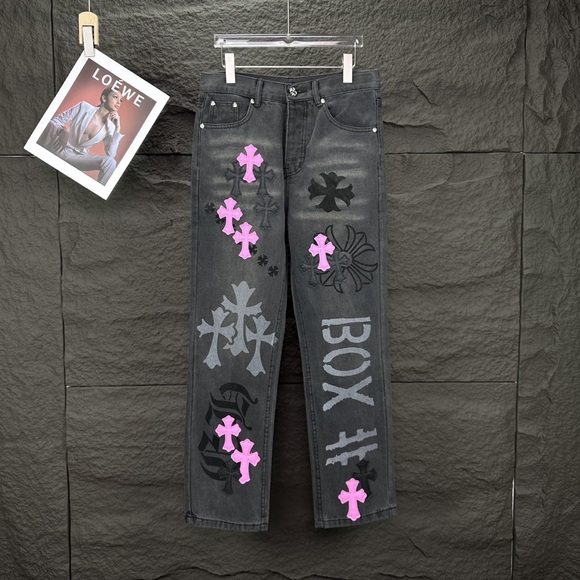 Chrome Hearts Black and Pink Men Jeans